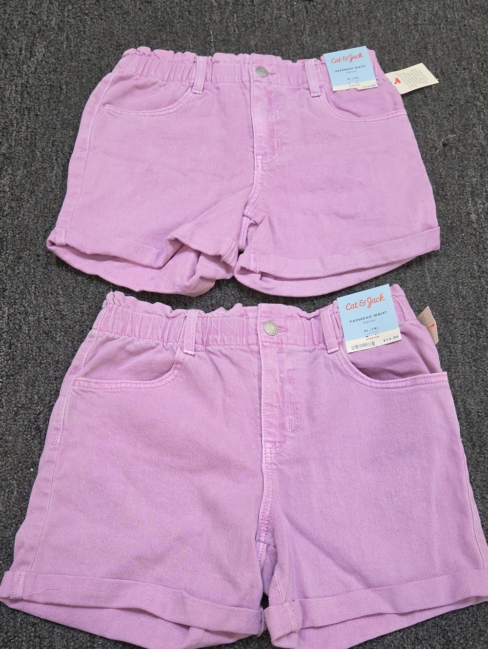 (#1C) 2 Pairs Cat & Jack Lavender Pink Elastic-Waist Denim Shorts Duo